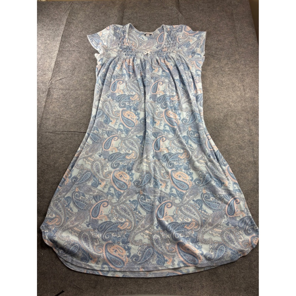 Miss Elaine Essentials Blue Pink Paisley Nightgown Sleep Dress XL Cottagecore